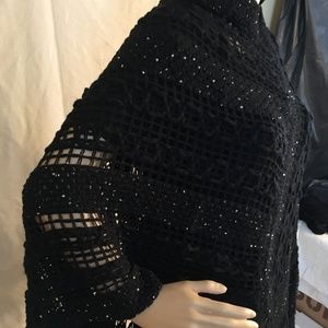 Riah Fashions Sweaters - Riah Fashion Woman crochet black fringe poncho OS Riah Fashions Sweaters - Riah Fashion Woman crochet black fringe poncho OS